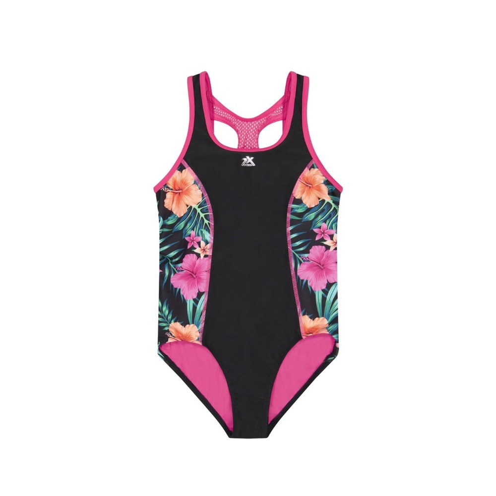 ZeroXposur Kids Floral One Piece - Black and Pink